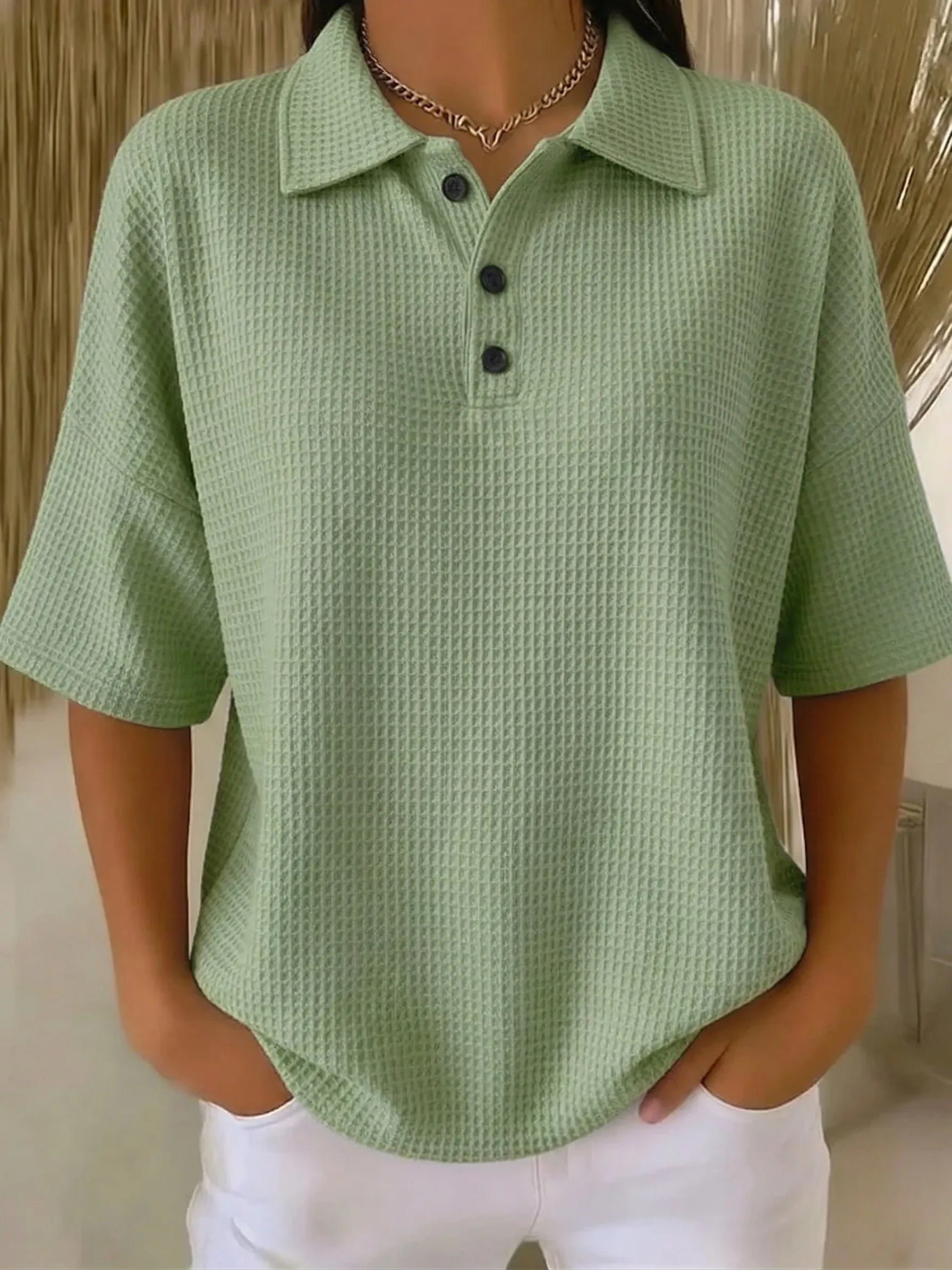 Clearance Sale🔥 Women's Casual Cozy Polo Collar Waffle Shirt