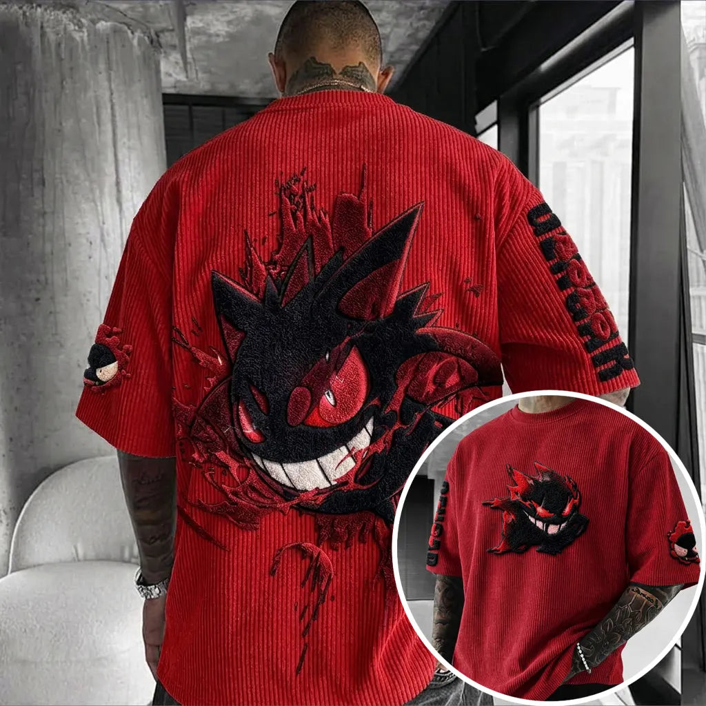Pokémon Unisex Anime-Style Retro Corduroy Oversized T-Shirt