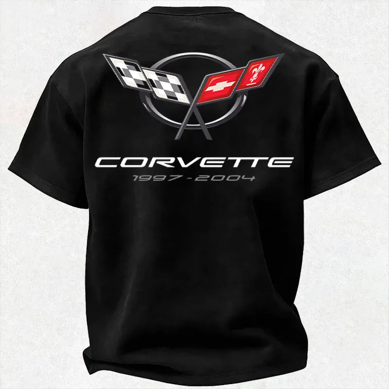 Vette C5 1997-2004 Fleur-de-lis Flag & Checkered Flag Cotton Print Men's T-shirt