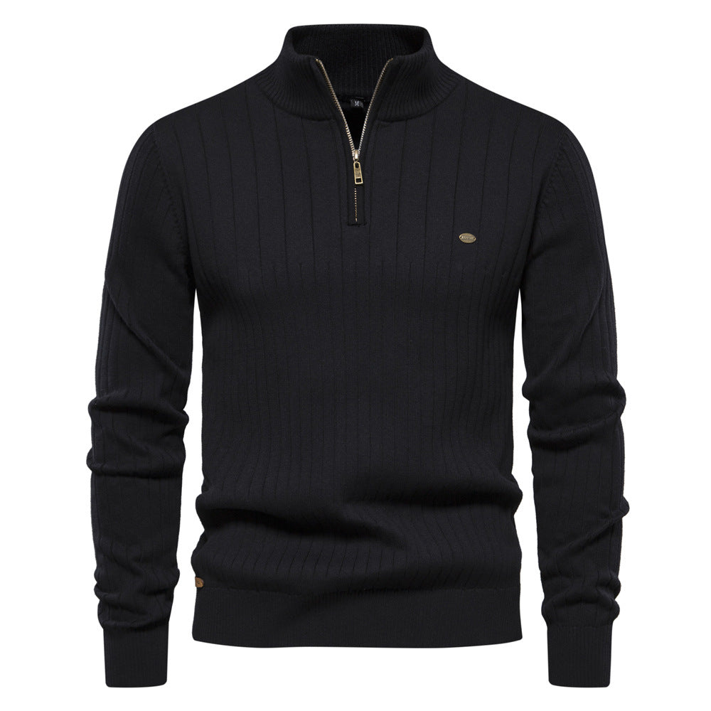 Men's Stand Collar Zipper Long Sleeve Polar Fleece Sweater