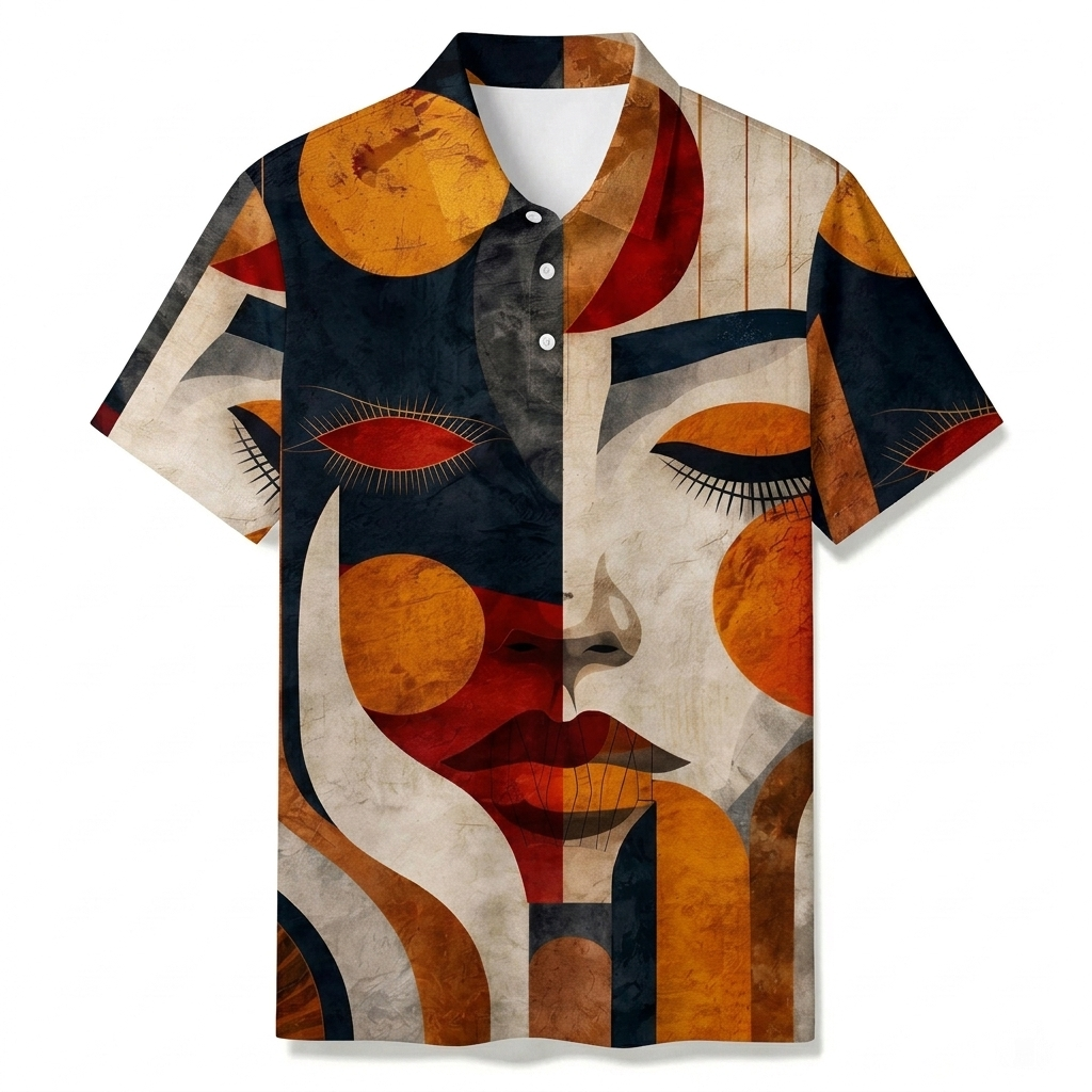 Men's Summer Fashion Contrasting Faces Printed Polo Short-Sleeve