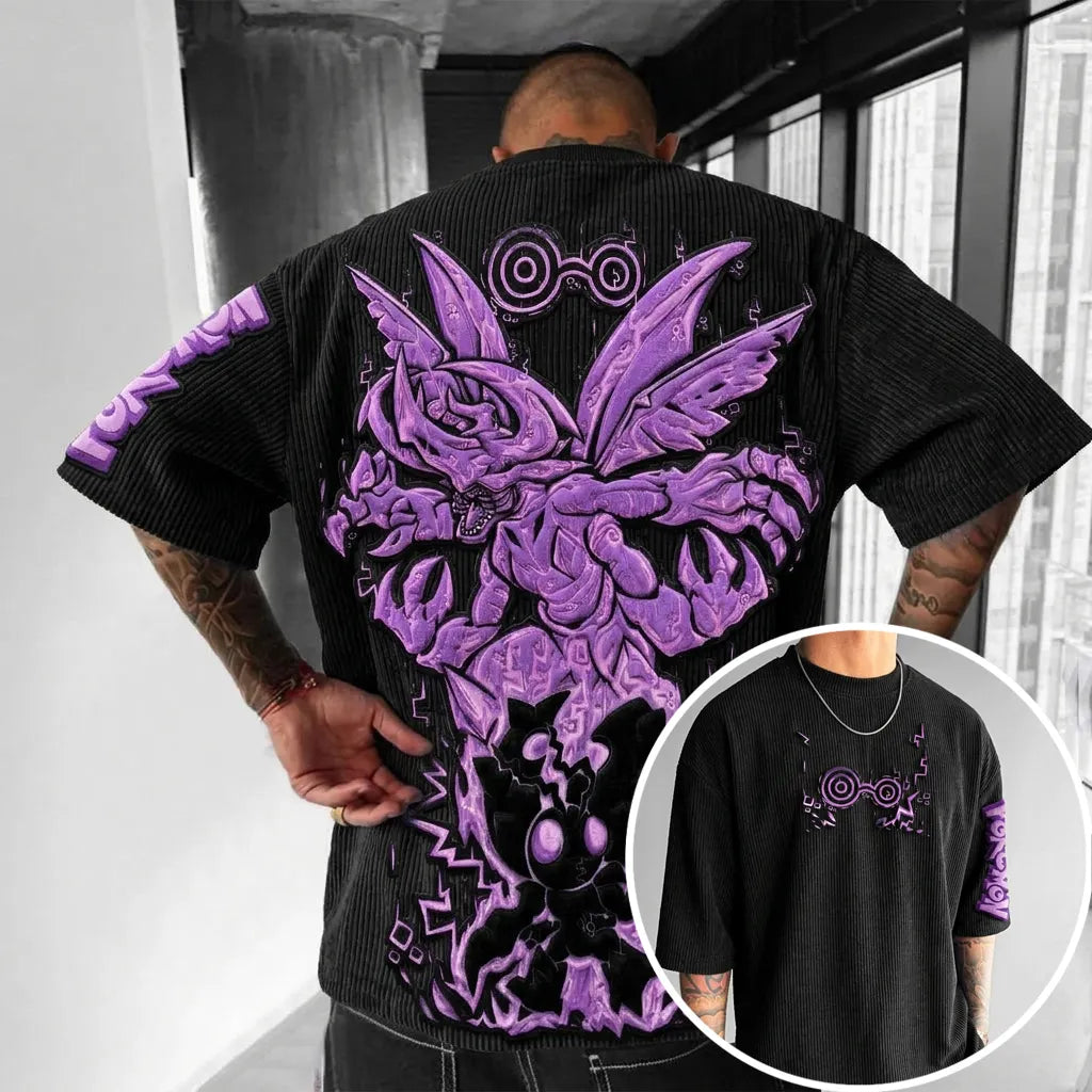 Pokémon Unisex Anime-Style Retro Corduroy Oversized T-Shirt