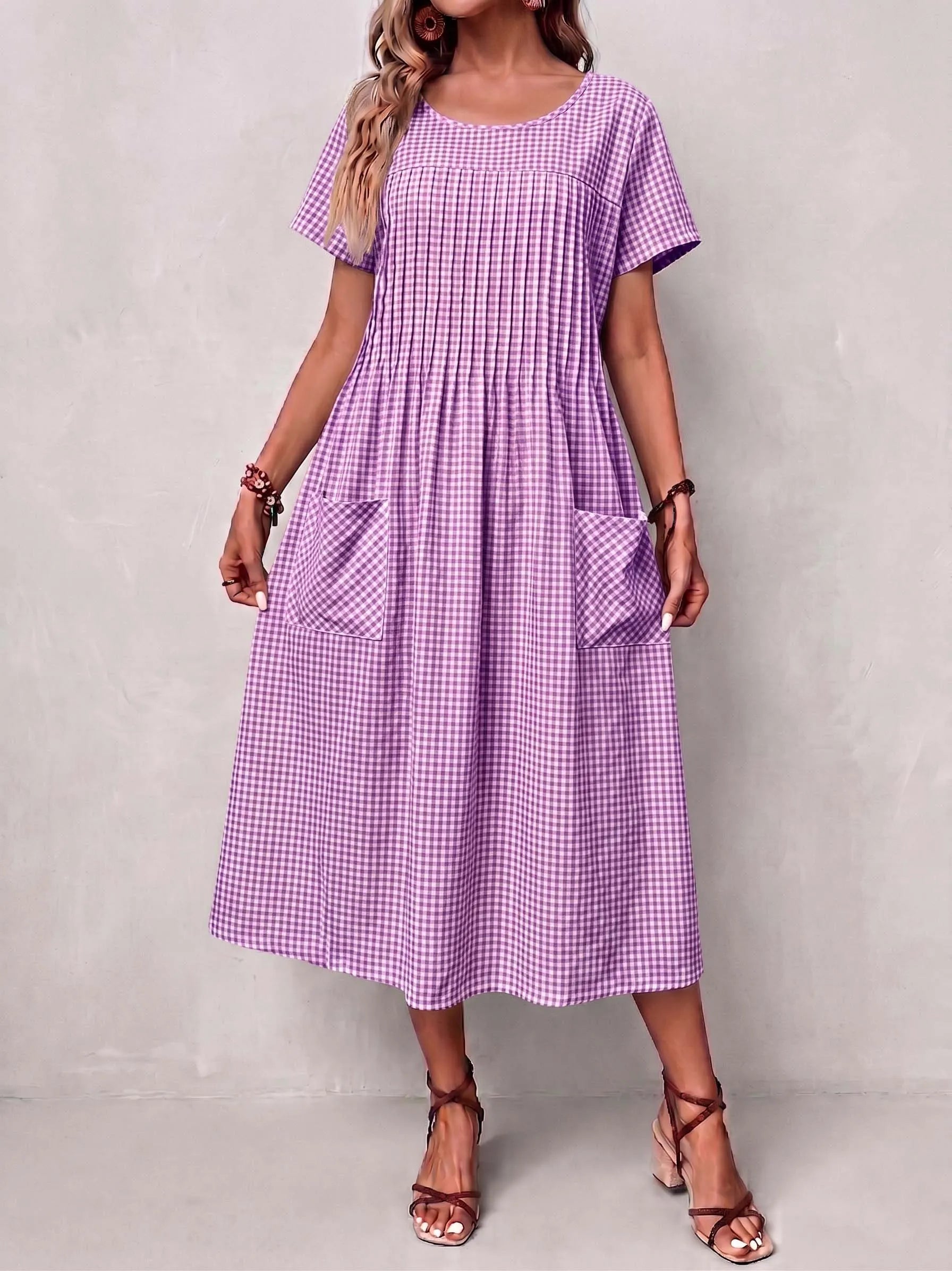 Gingham Meadow Midi Dress