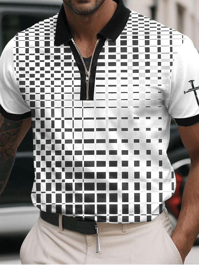 Men's Faith Printed Casual Zip-Up Polo Shirt
