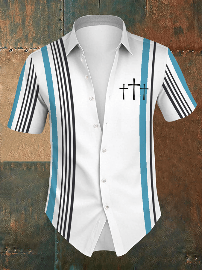 Men's Retro Faith Striped Short Sleeve Shirt