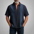 Men's Dark Blue Turndown Collar Contrast Color Seam Detail Short Sleeve Polo Shirt