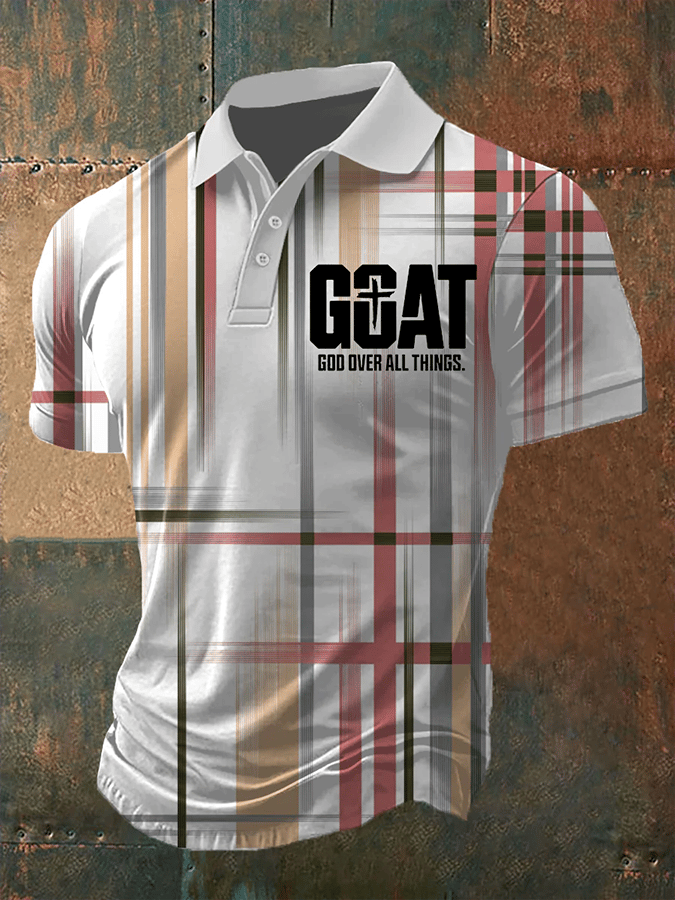 Men's Goat-God Over All Things Print Short Sleeve Polo Shirt