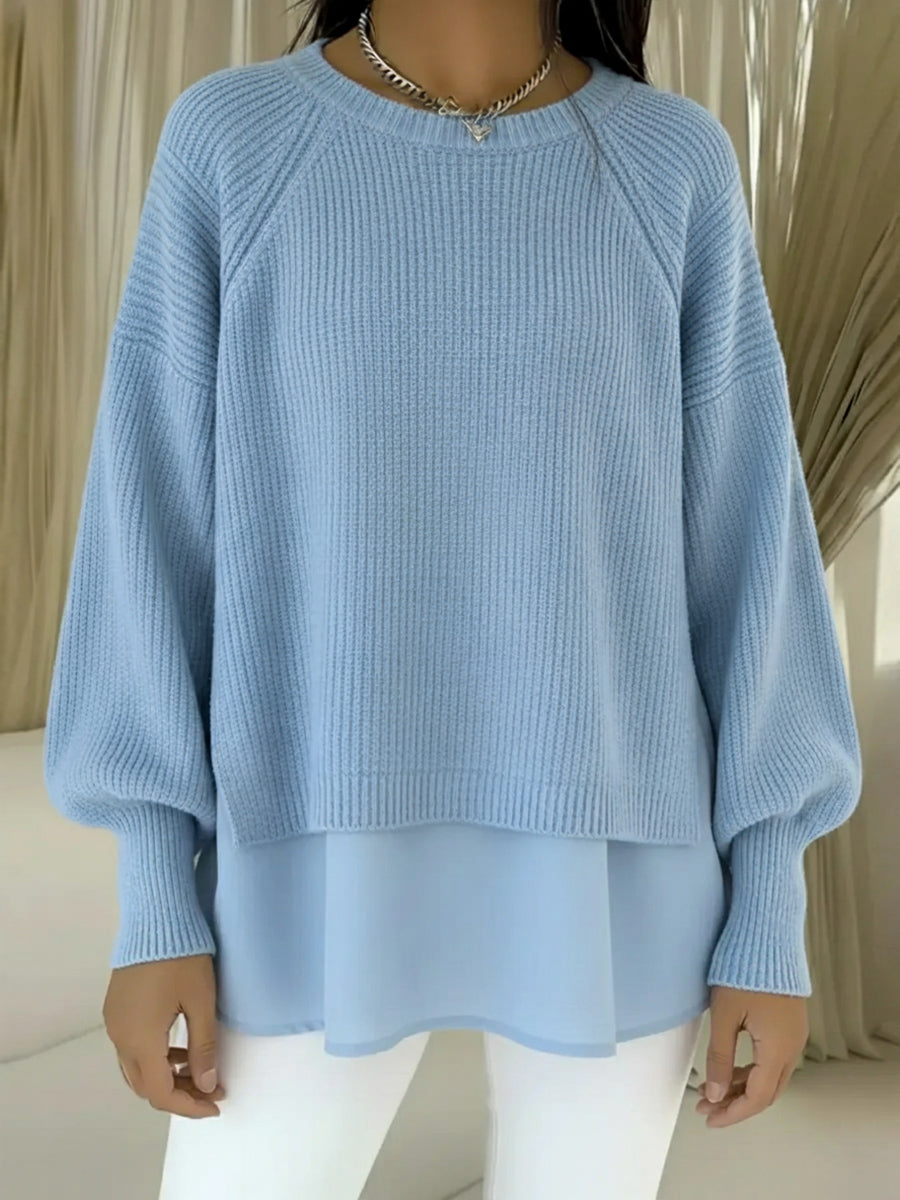 CLEARANCE SALE🔥 Women's Comfortable Patchwork Faux Two-piece Lantern Sleeve Sweater
