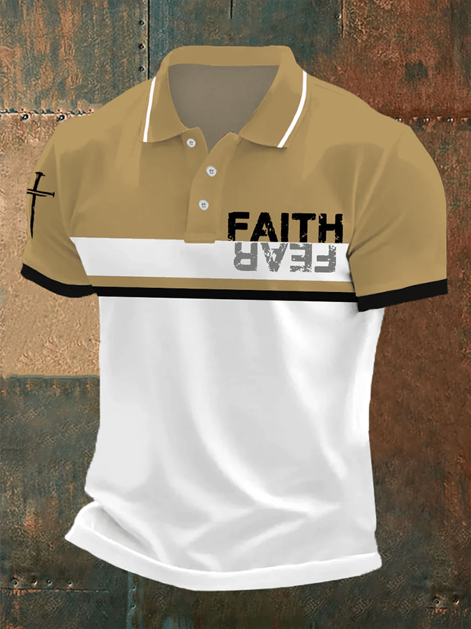 Men's Retro Faith “Faith Over Fear”  Casual Printed Polo Shirt