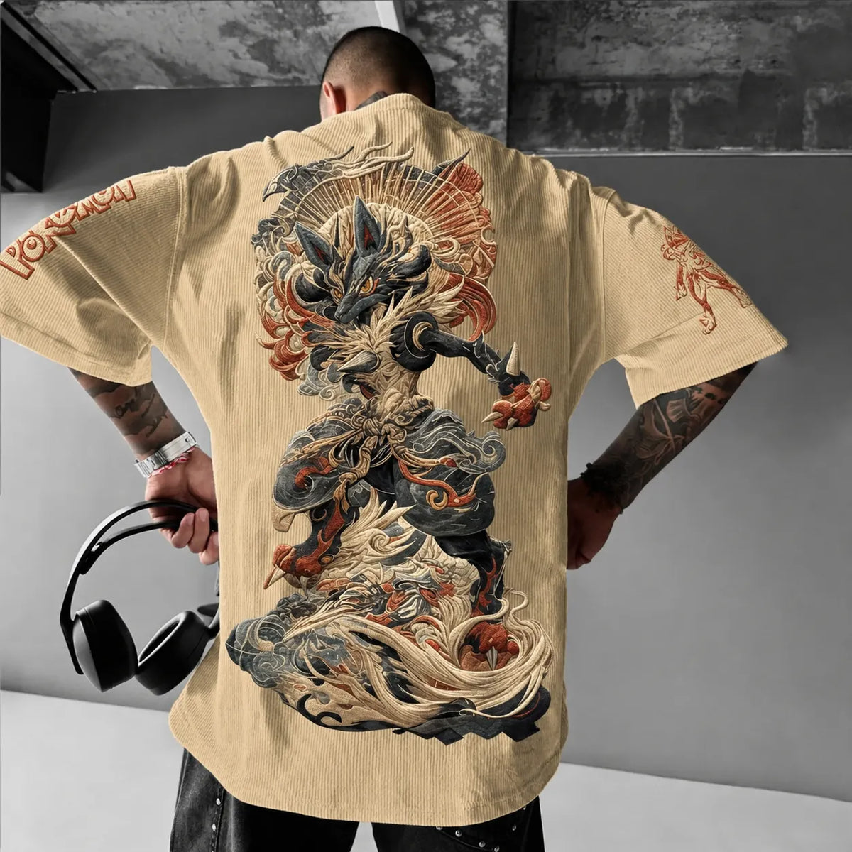 Pokémon Unisex Anime-Style Retro Corduroy Oversized T-Shirt