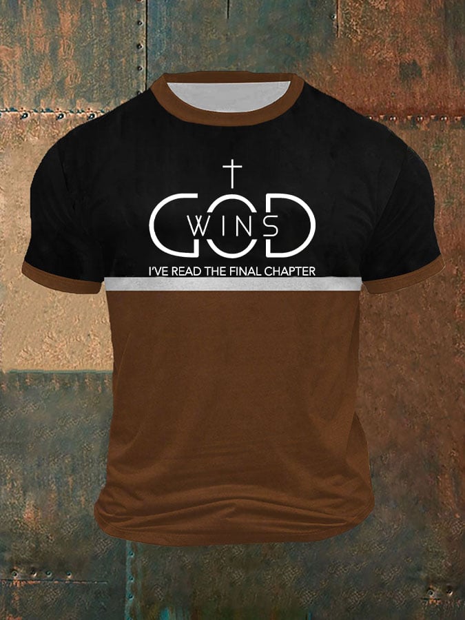 Men's God Wins Printed Round Neck T-Shirt