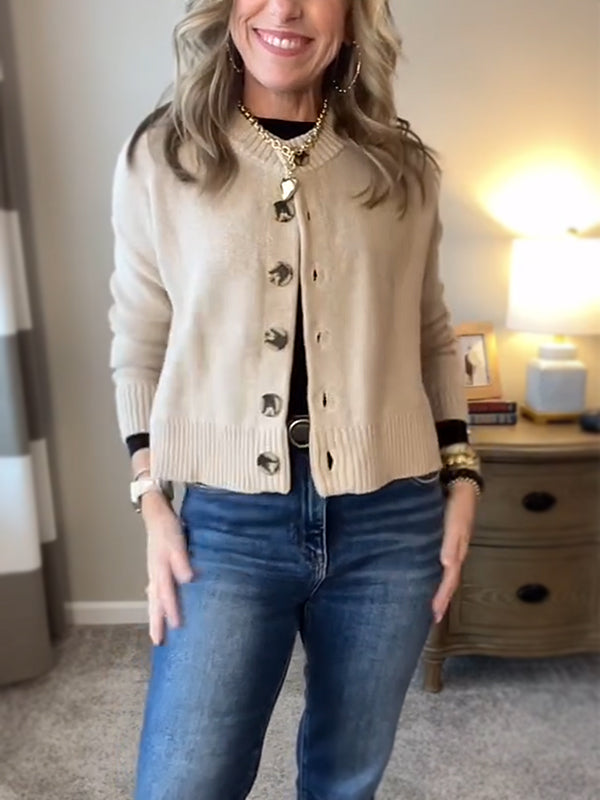CLEARANCE SALE🔥 Ribbed Crew Neck Button Down Sweater