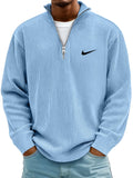 Men's Simple Casual Ribbed Stand Collar Zipper Long Sleeve T-shirt