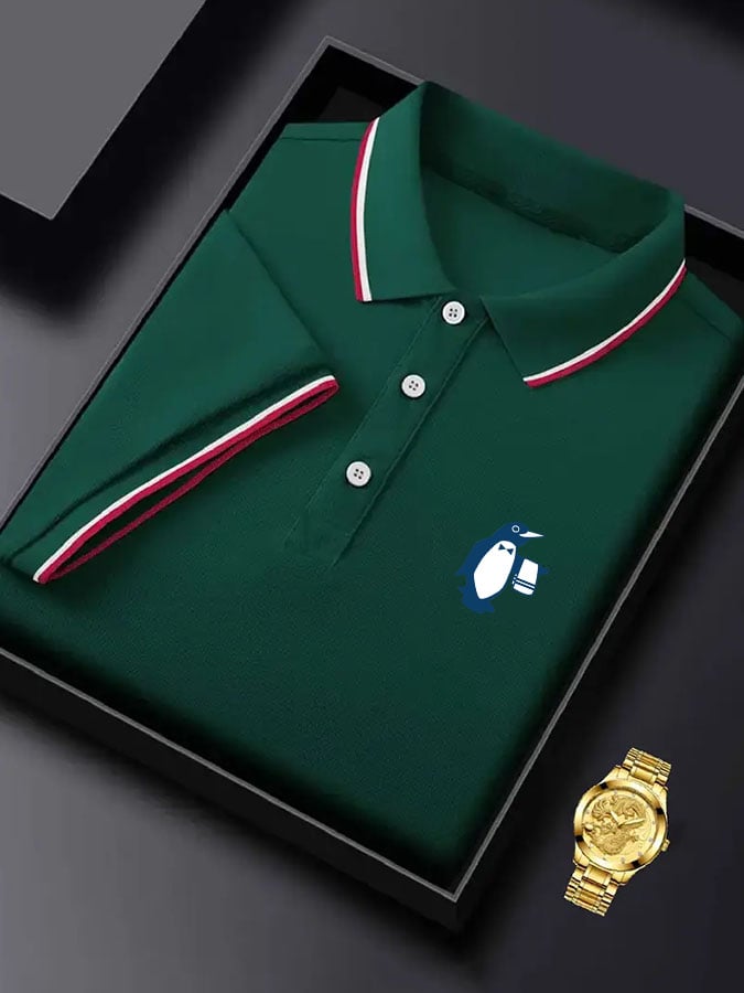 Men's Classic Casual Business Penguin Fashion Color Block Polo Shirt