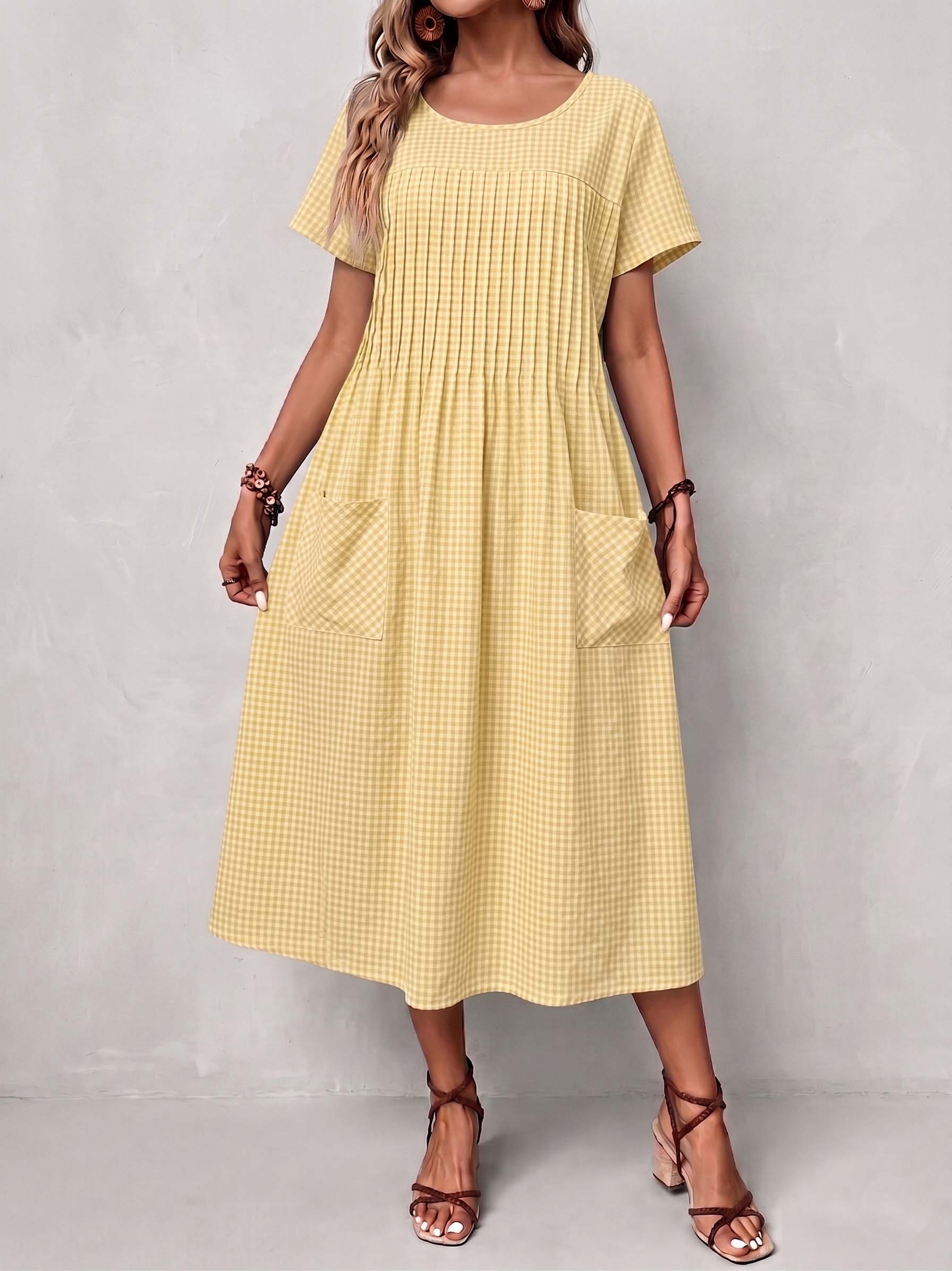 Gingham Meadow Midi Dress