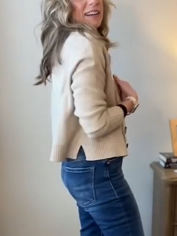 CLEARANCE SALE🔥 Ribbed Crew Neck Button Down Sweater