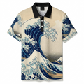 Men's Summer Fashion Apricot Waves Printed Polo Short-Sleeve