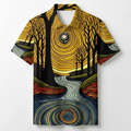 Men's Summer Fashion Abstract Painting With Contrasting Colors Printed Polo Short-Sleeve