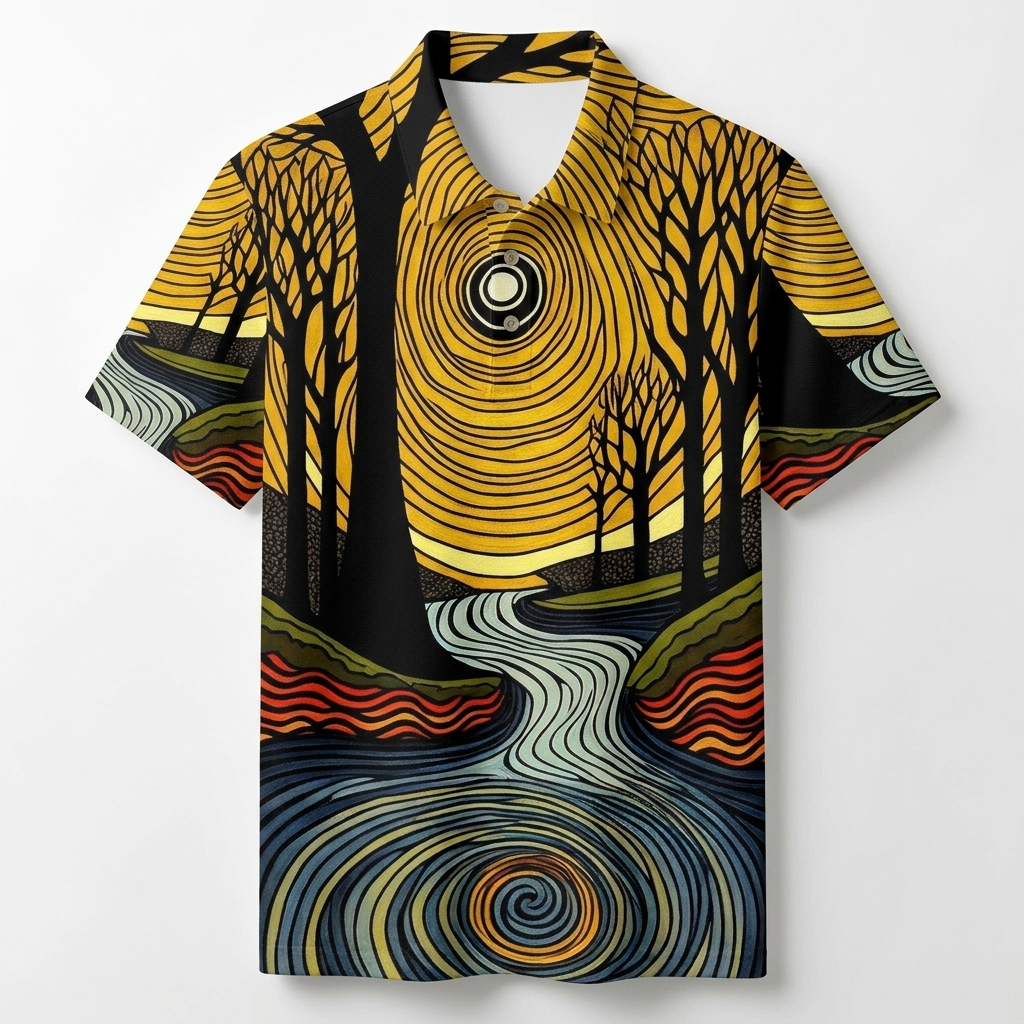 Men's Summer Fashion Abstract Painting With Contrasting Colors Printed Polo Short-Sleeve