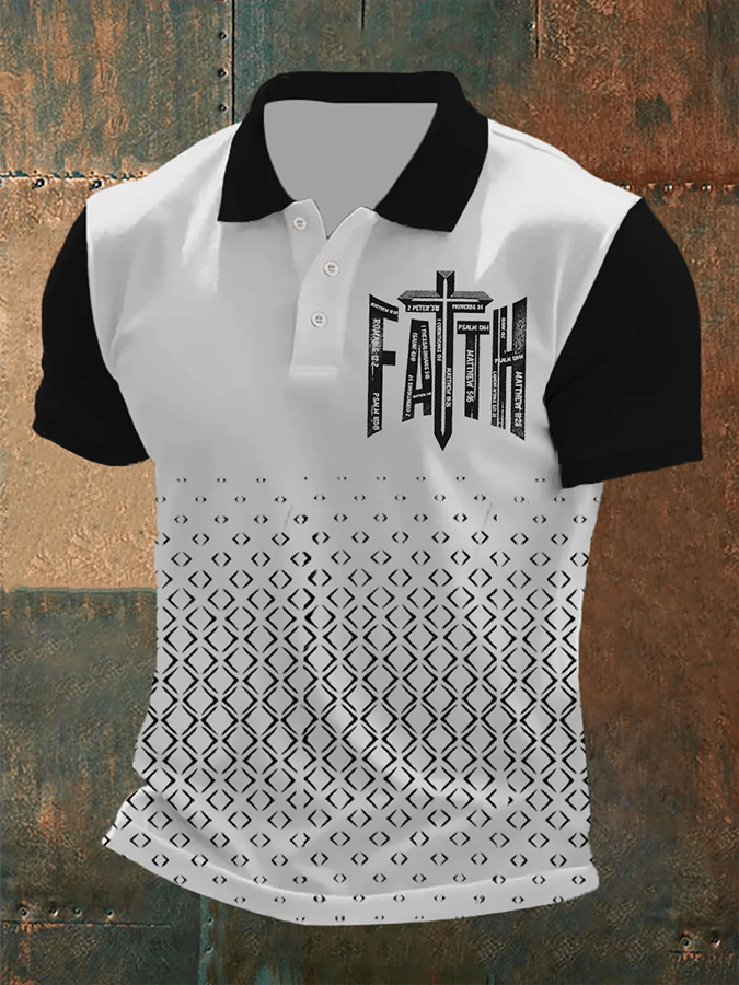Men's Retro Faith  Casual Printed Polo Shirt