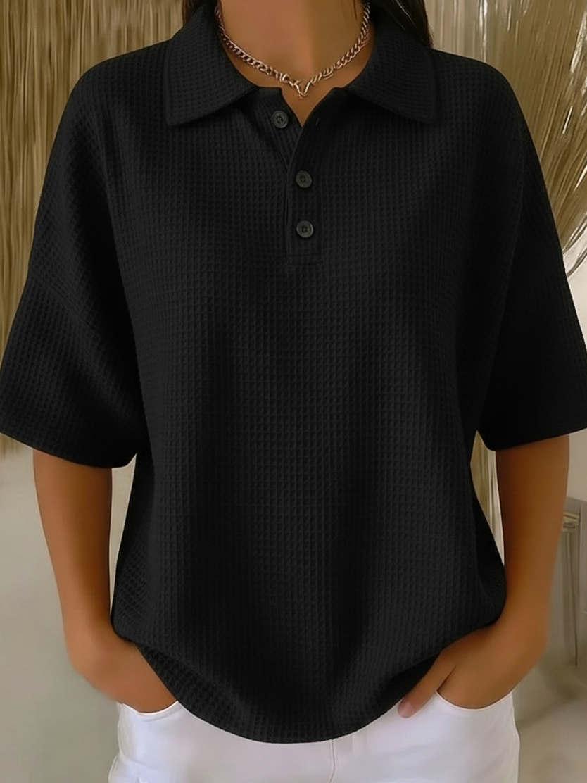 Clearance Sale🔥 Women's Casual Cozy Polo Collar Waffle Shirt