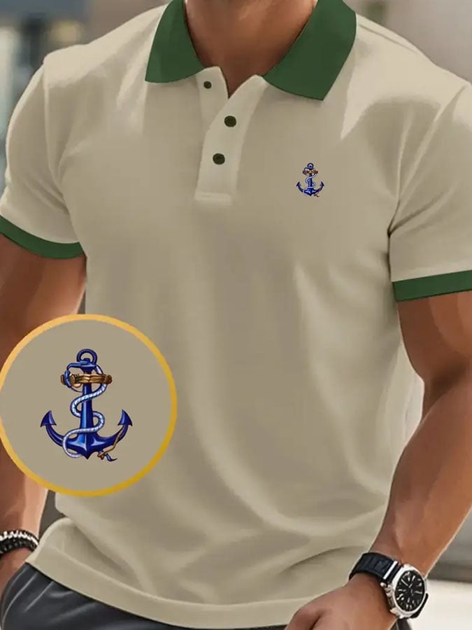 Men's Classic Casual Business Fashion Color Block Polo Shirt