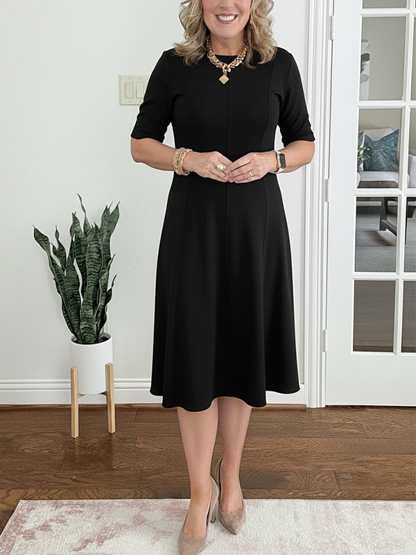 NEW🔥 Crew Neck Vertical Striped Elegant Dress