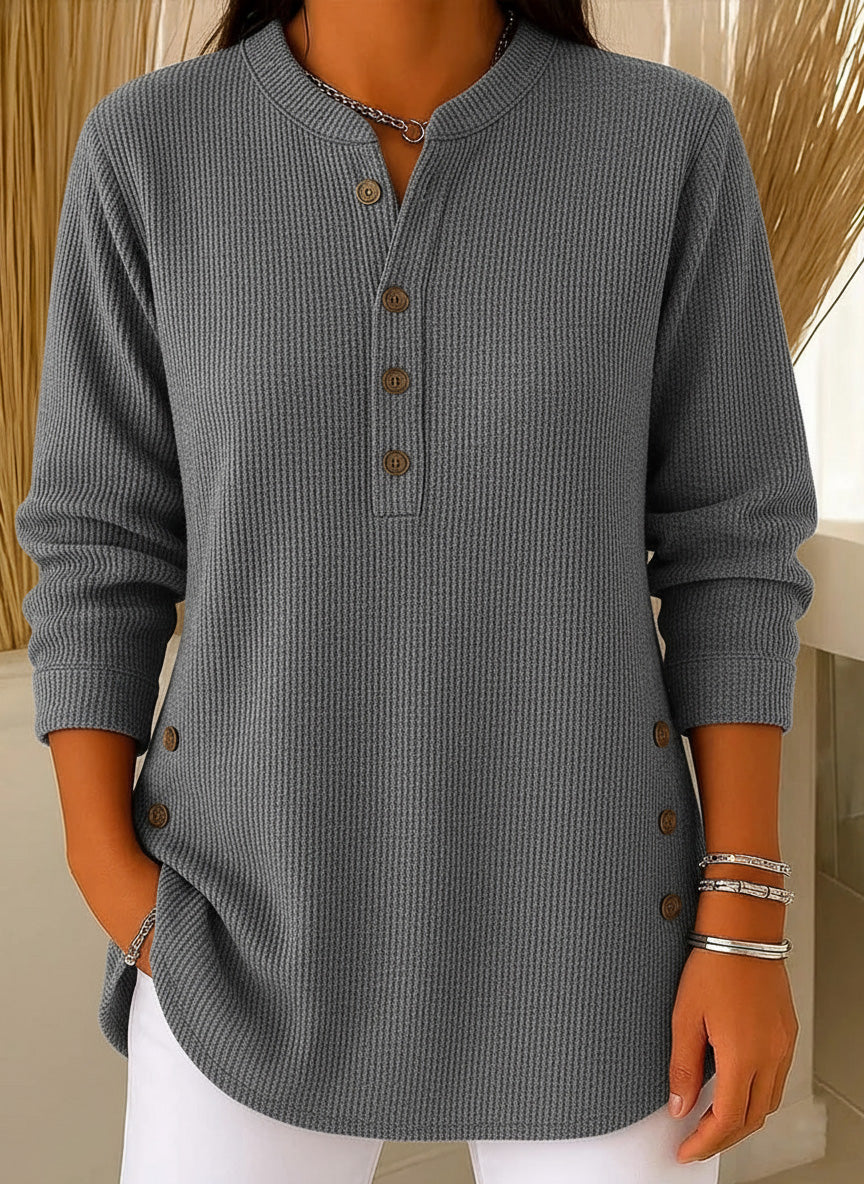 CLEARANCE SALE🔥 Women's Ribbed Button-Detail Henley Top