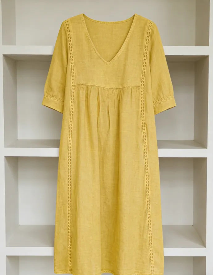 Clearance Sale🔥 Women's Casual Loose-fitting Patchwork Lace Trim Linen And Cotton Dress