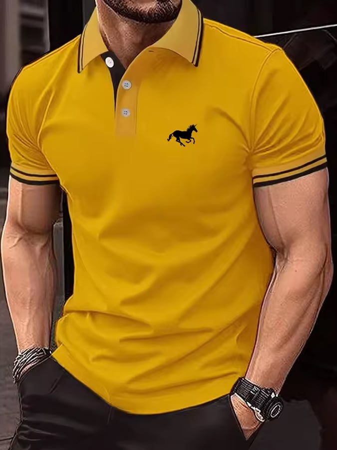 Men's Classic Casual Business Fashion Color Block Polo Shirt