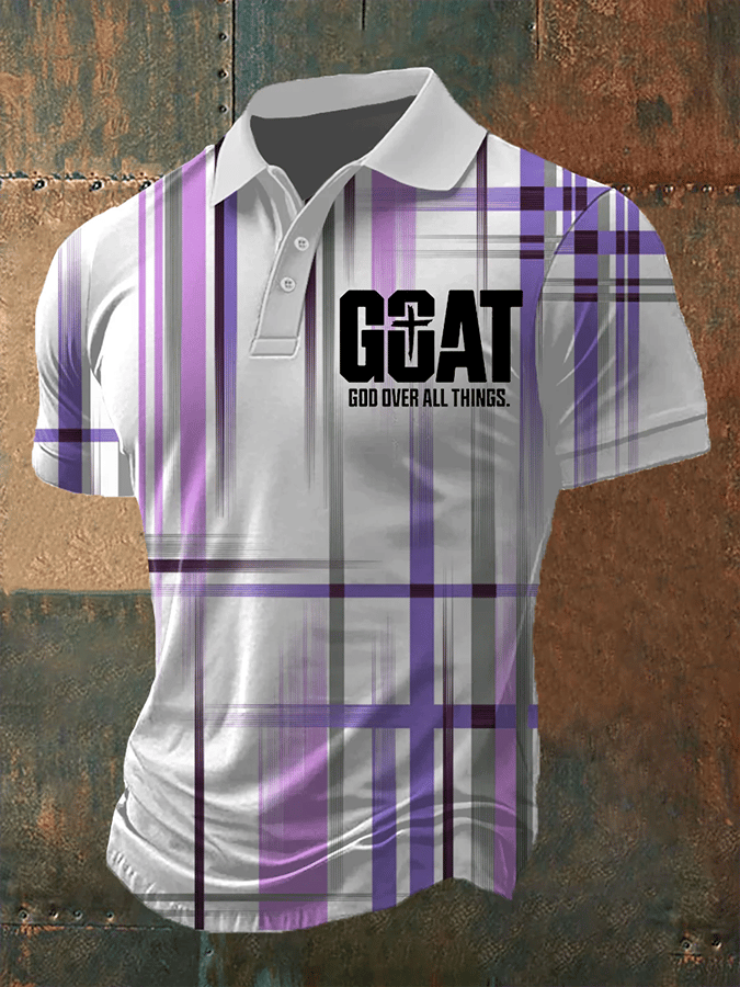 Men's Goat-God Over All Things Print Short Sleeve Polo Shirt