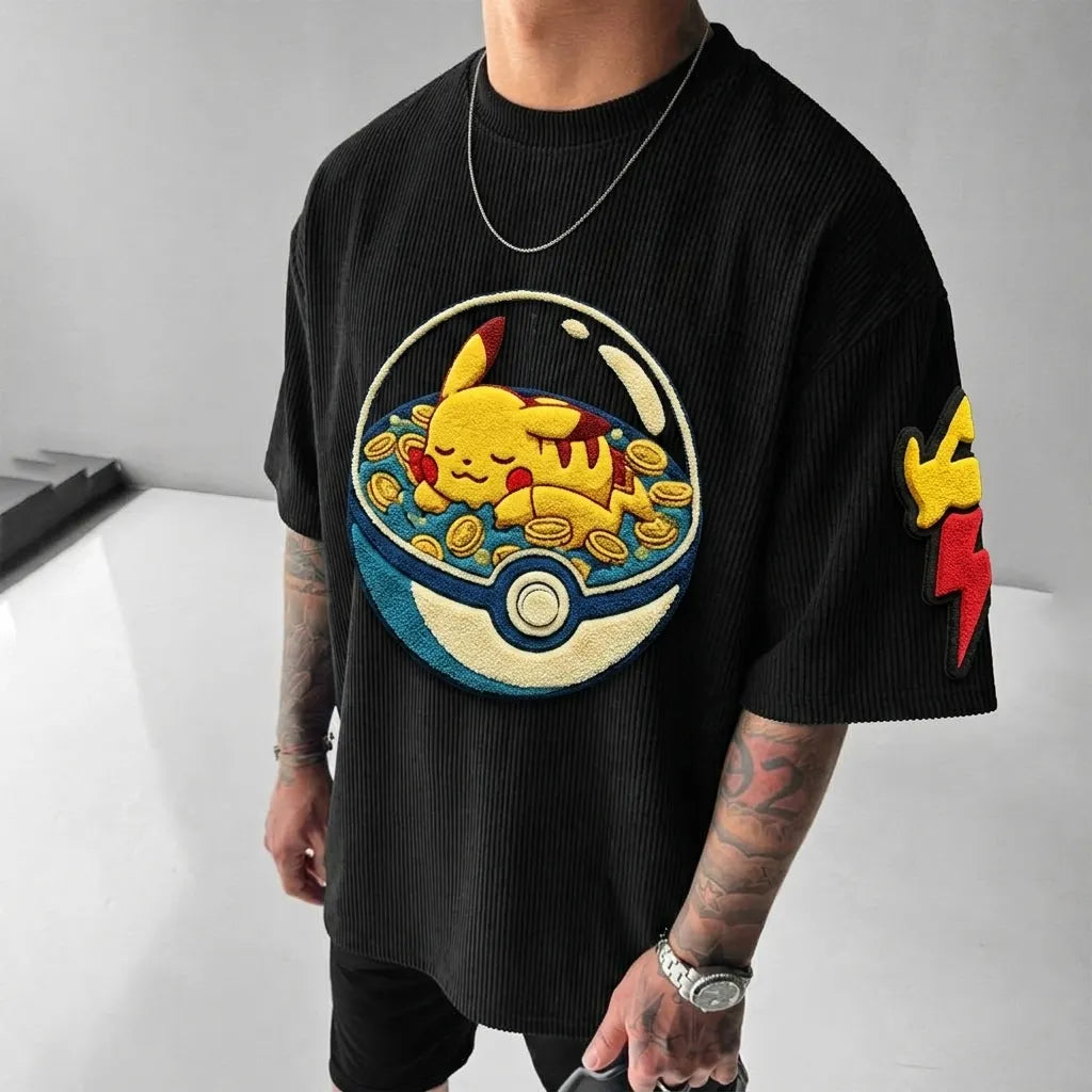 Pokémon Unisex Anime-Style Retro Corduroy Oversized T-Shirt