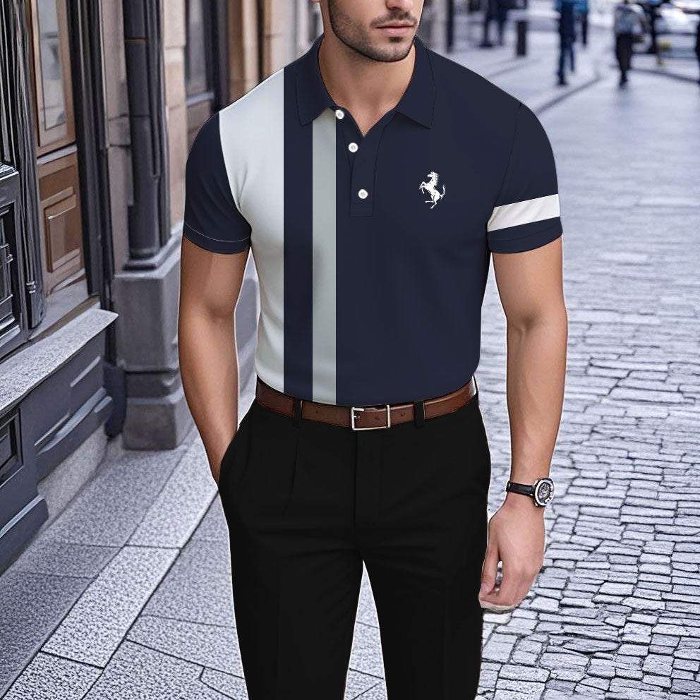 Men's Business Casual Polo Collar Geometric Printed Short-Sleeved Shirt