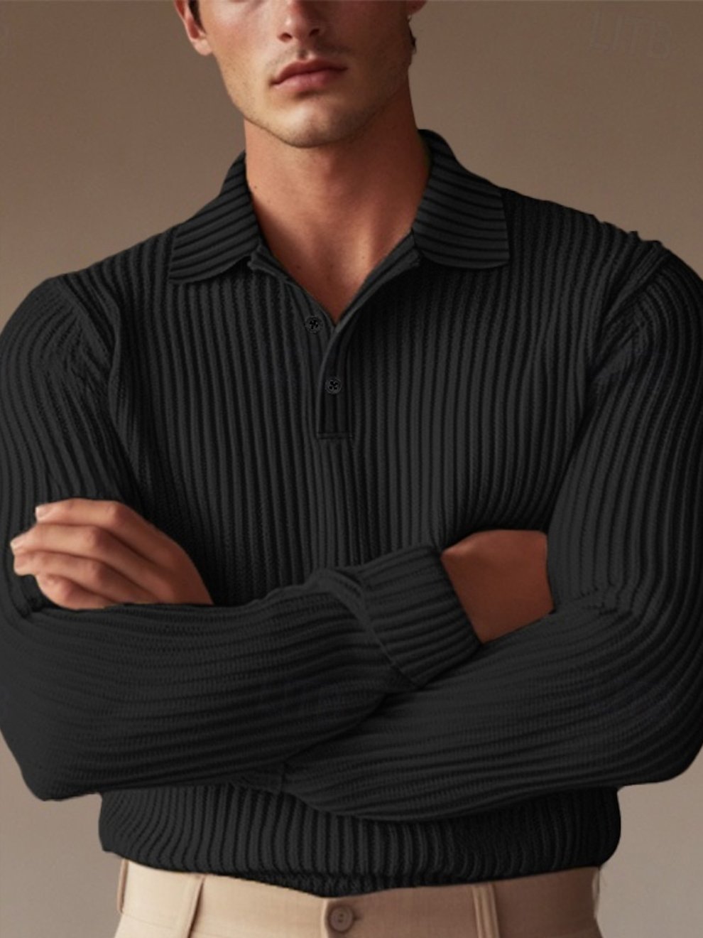 Men's Classic Knitted Jacquard Texture Business Casual Fashion Lapel Polo Shirt