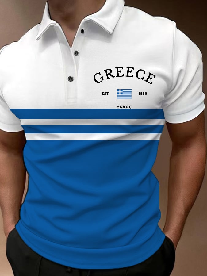 Men'S Retro Greece Flag Printed POLO Shirt