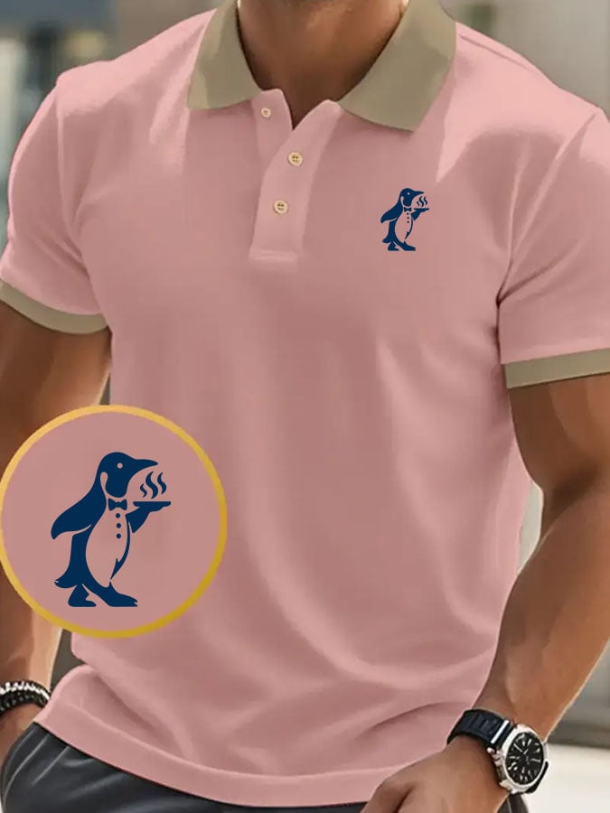 Men's Classic Casual Business Penguin Fashion Color Block Polo Shirt