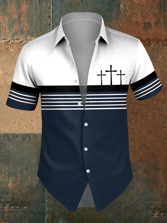 Men's Retro Faith Striped Short Sleeve Shirt