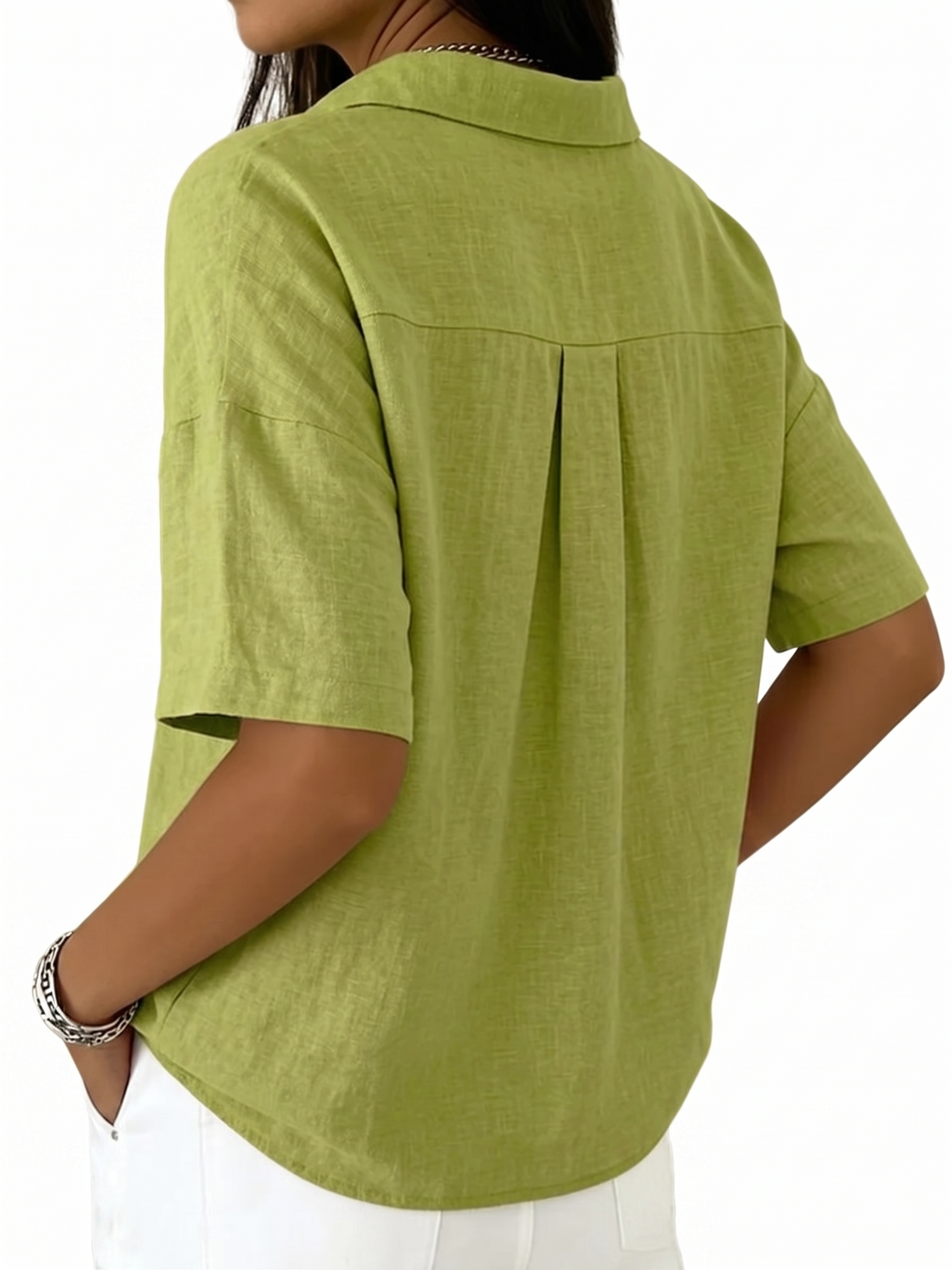 Women's Classic Linen Shirt Collar Short Sleeve Shirt T Shirts