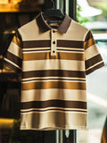 Men's Business Casual Stripe Print Button Short Sleeve Polo Shirt