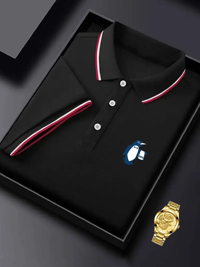Men's Classic Casual Business Penguin Fashion Color Block Polo Shirt