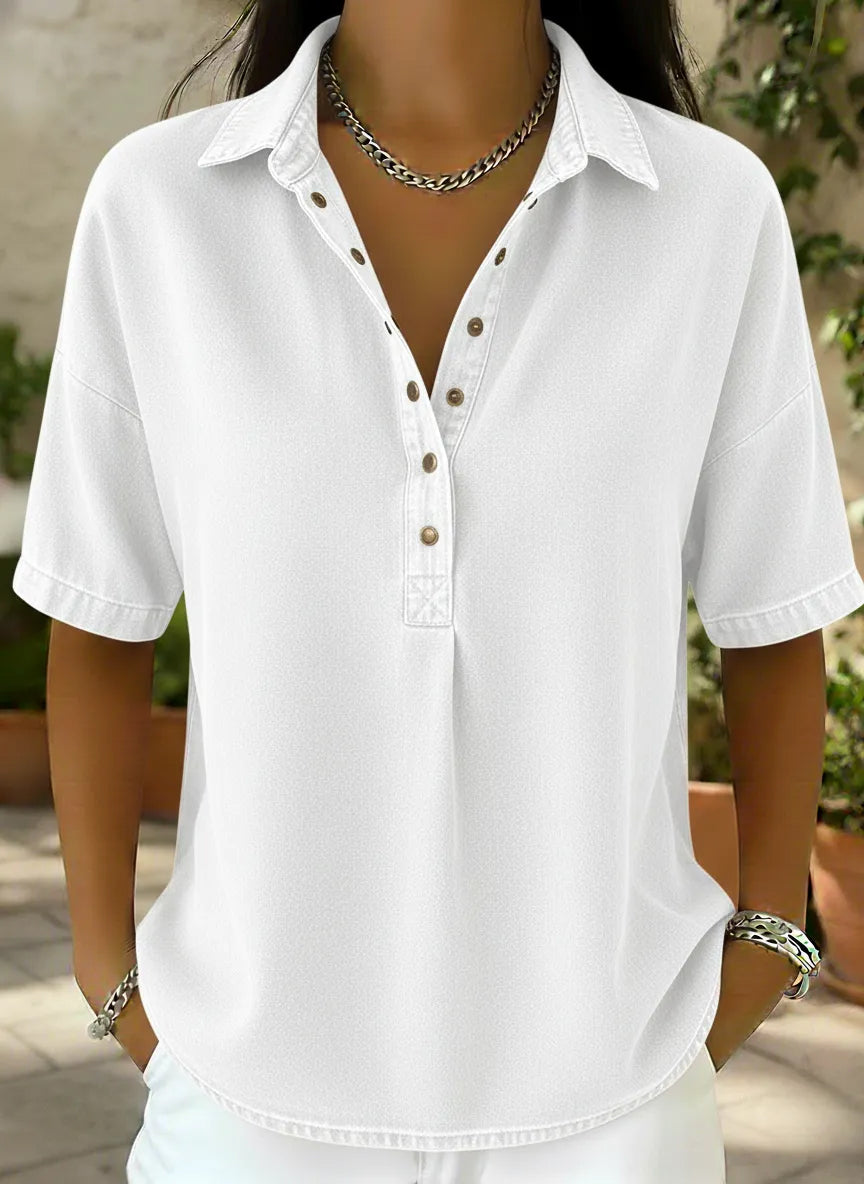 CLEARANCE SALE🔥 Women's Relaxed Denim-Style Button Detail Top