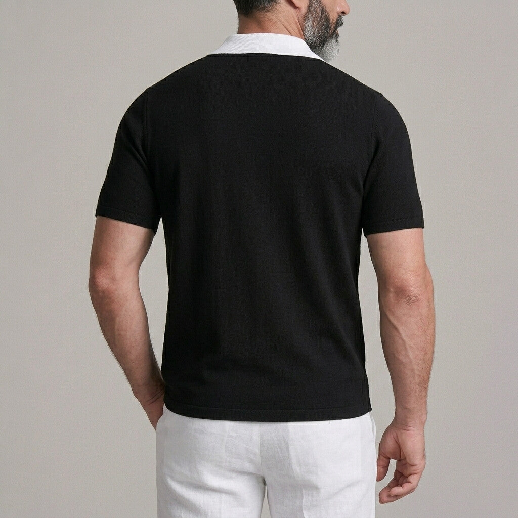Men's Business Casual Colorblock Turndown Collar Slim Fit Polo Shirt
