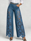 Summer Hollow Out Jeans 💗 Women Elegant High Waist Wide Leg Bottoms