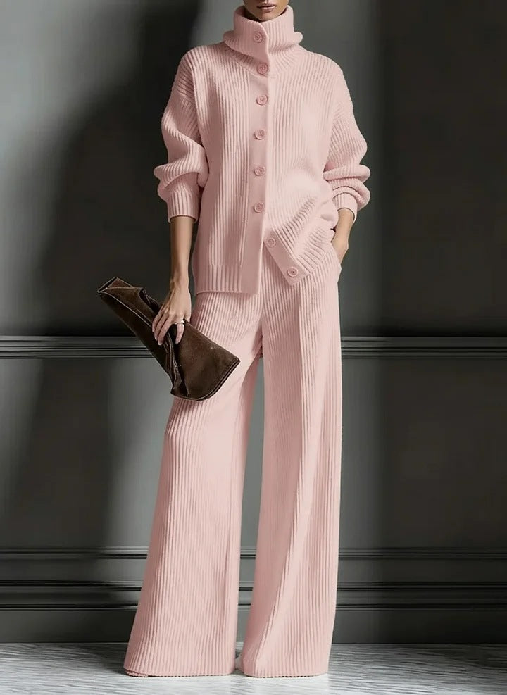 Turtleneck Knit Cardigan & Wide Leg Pants Set | Elegant Cozy Two Piece Outfit