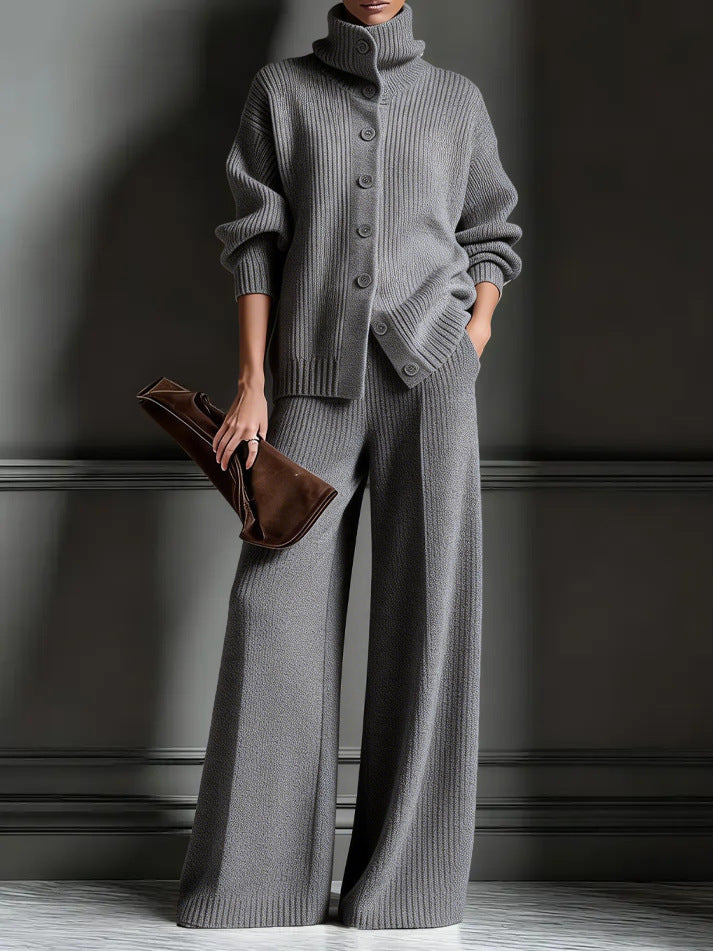Turtleneck Knit Cardigan & Wide Leg Pants Set | Elegant Cozy Two Piece Outfit