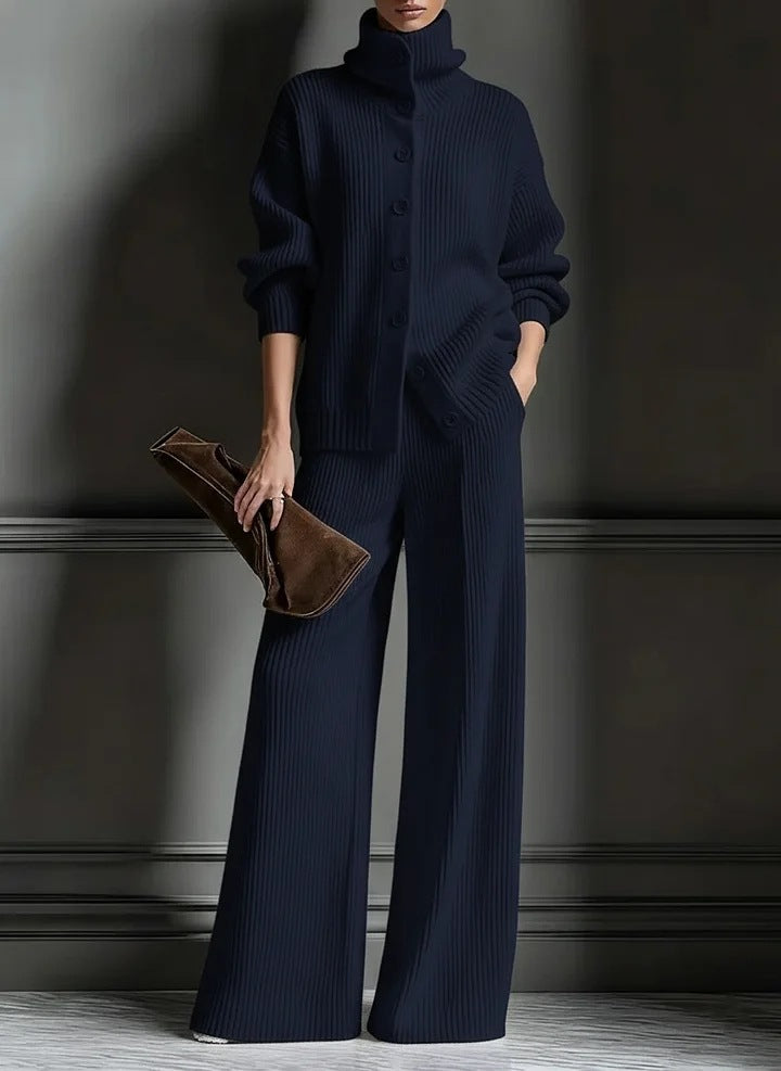 Turtleneck Knit Cardigan & Wide Leg Pants Set | Elegant Cozy Two Piece Outfit