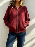 Women's Plush Crew-Neck Zip-Up Jacket