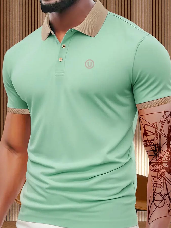 Men'S Casual Classic Letter Pattern Polo Shirt