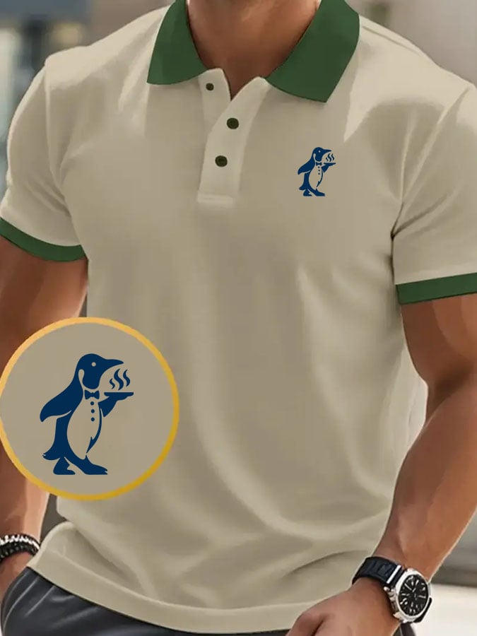 Men's Classic Casual Business Penguin Fashion Color Block Polo Shirt