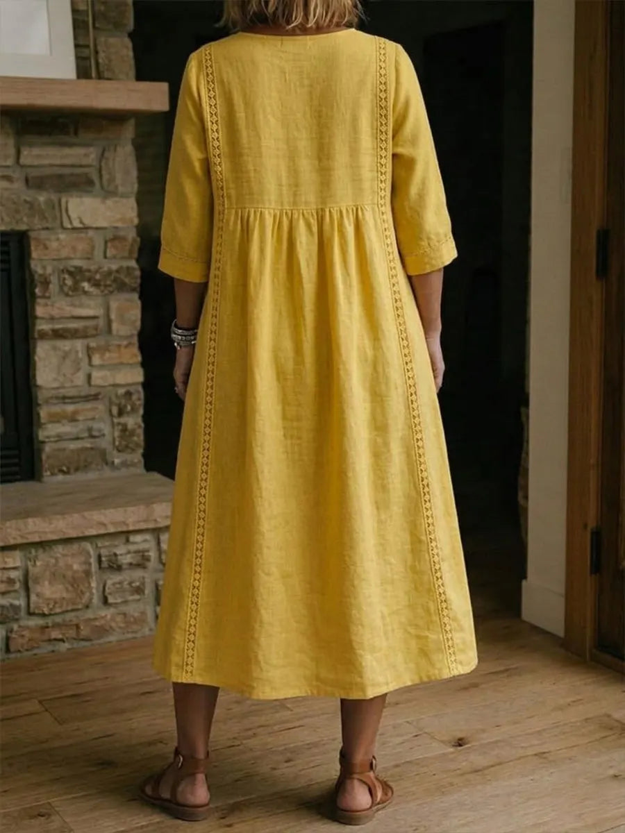 Clearance Sale🔥 Women's Casual Loose-fitting Patchwork Lace Trim Linen And Cotton Dress